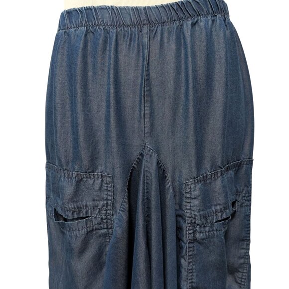 Tempo Paris Womens Size L Blue 100% Tencell Lagenlook Elastic Bubble Hem Skirt - Picture 4 of 8